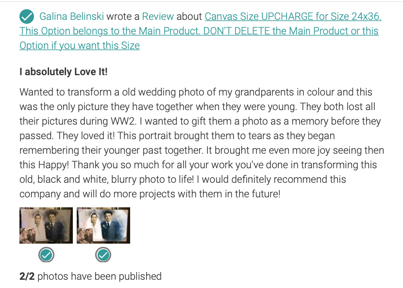 Review FromPicToArt, Transform old, black and white, blurry WW2 wedding photo of my grandparents to a restored and recolored portrait - by FromPicToArt