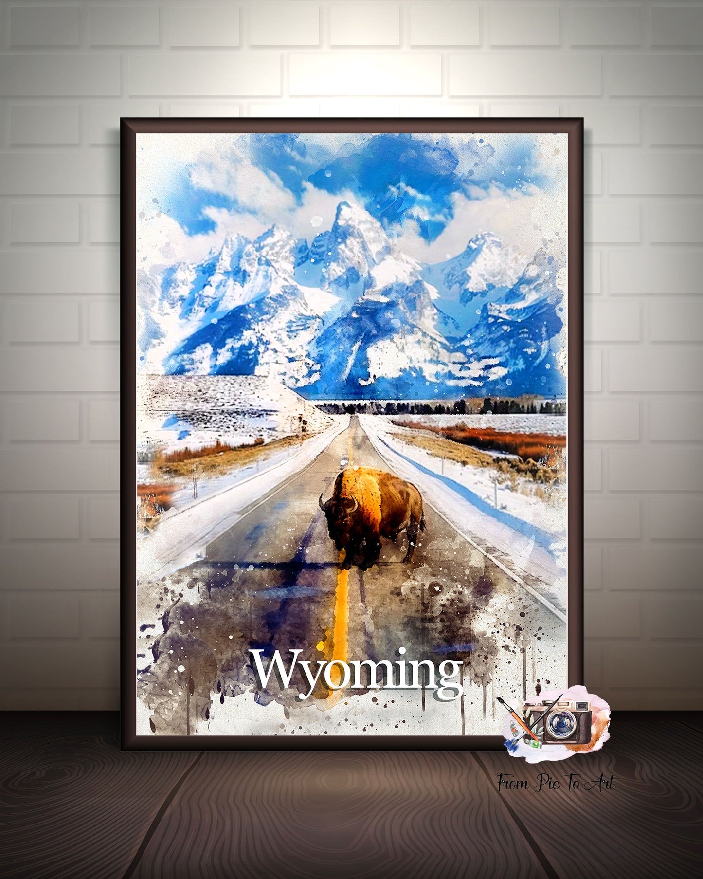 Watercolor_painting_of_Wyoming_featuring_a_majestic_bison_crossing_a_snowy_road_with_the_iconic_Teton_mountains_in_the_background_by_FromPicToArt