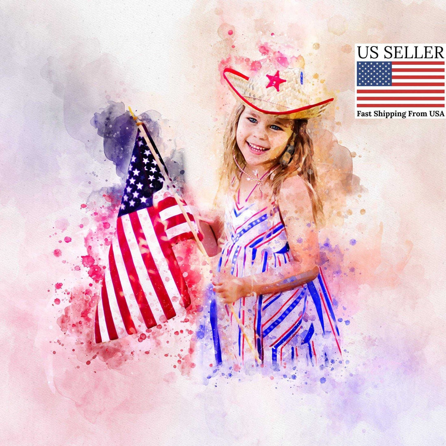 Custom American Flag Painting, American Flag Artwork, Red White Blue Painting from Photo - FromPicToArt