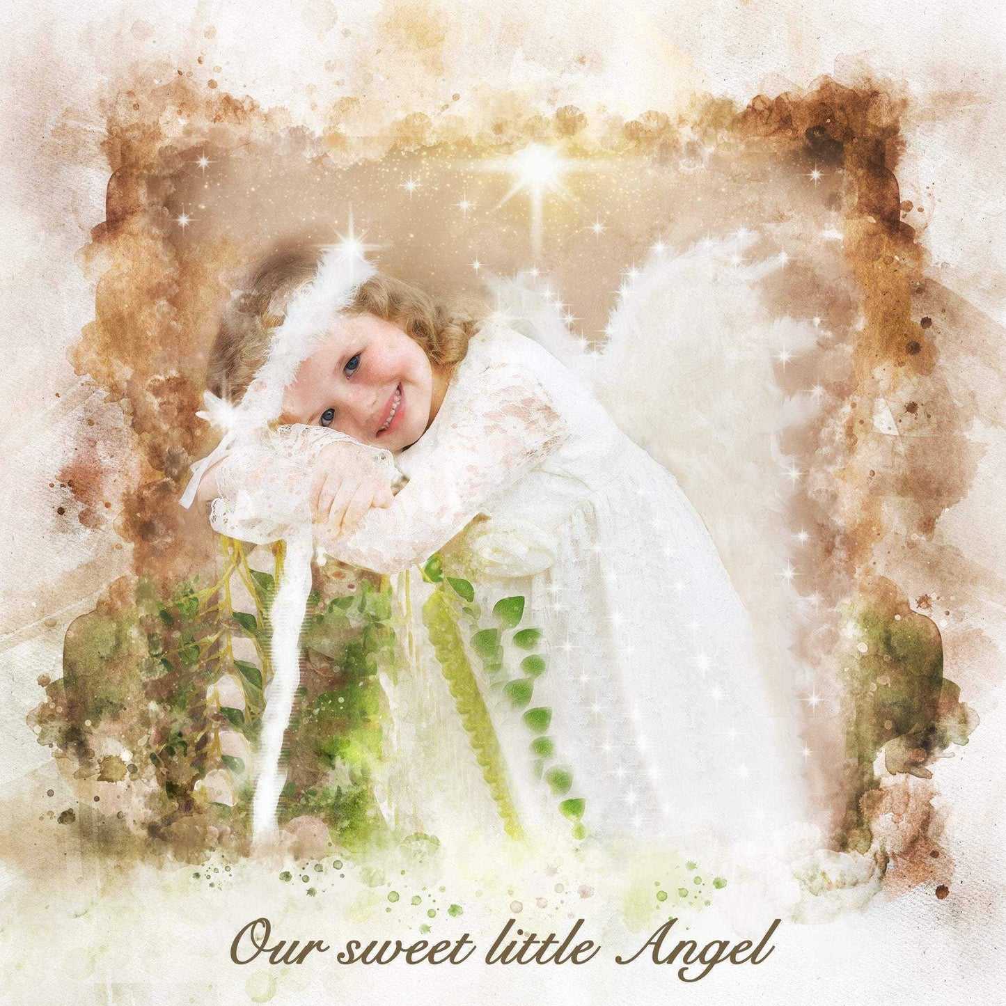 🌈 Custom Angel Portrait 🕯️ Angel Wings painting of your Loved one as an Angel🕊️ - FromPicToArt