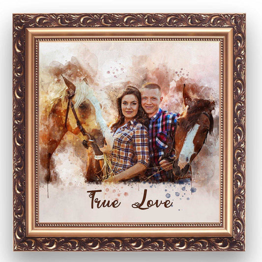Custom Gift for Horse Lovers | Personalized Painted Horse Portrait on Canvas | From Photo to Painting - FromPicToArt