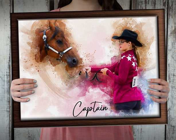 Custom Gift for Horse Lovers | Personalized Painted Horse Portrait on Canvas | From Photo to Painting - FromPicToArt