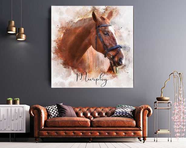 Custom Gift for Horse Lovers | Personalized Painted Horse Portrait on Canvas | From Photo to Painting - FromPicToArt
