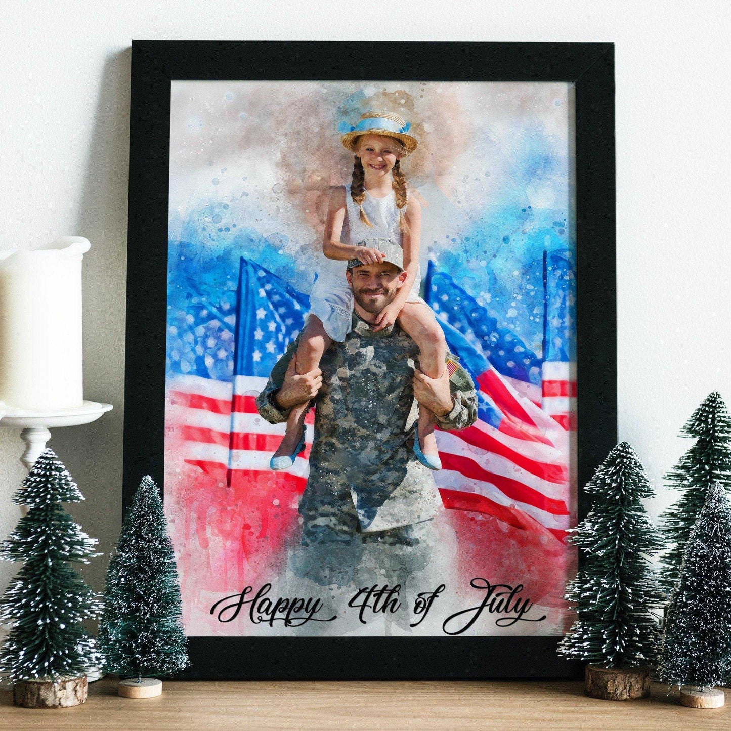 Custom Gifts for Soldier, Custom Painting from Photo, US Flag Art, Patriotic US Flag Painting with Stars and Stripes - FromPicToArt