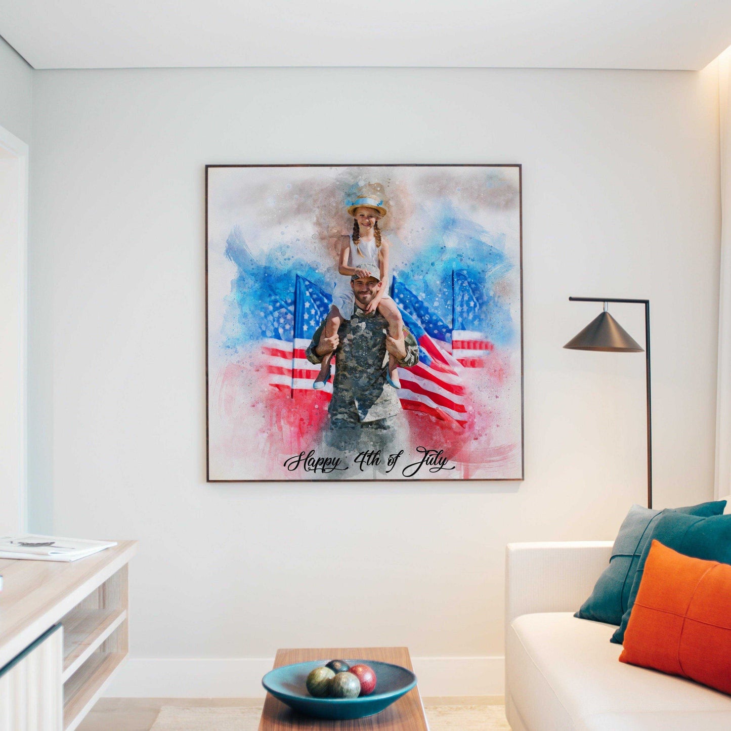 Custom Gifts for Soldier, Custom Painting from Photo, US Flag Art, Patriotic US Flag Painting with Stars and Stripes - FromPicToArt