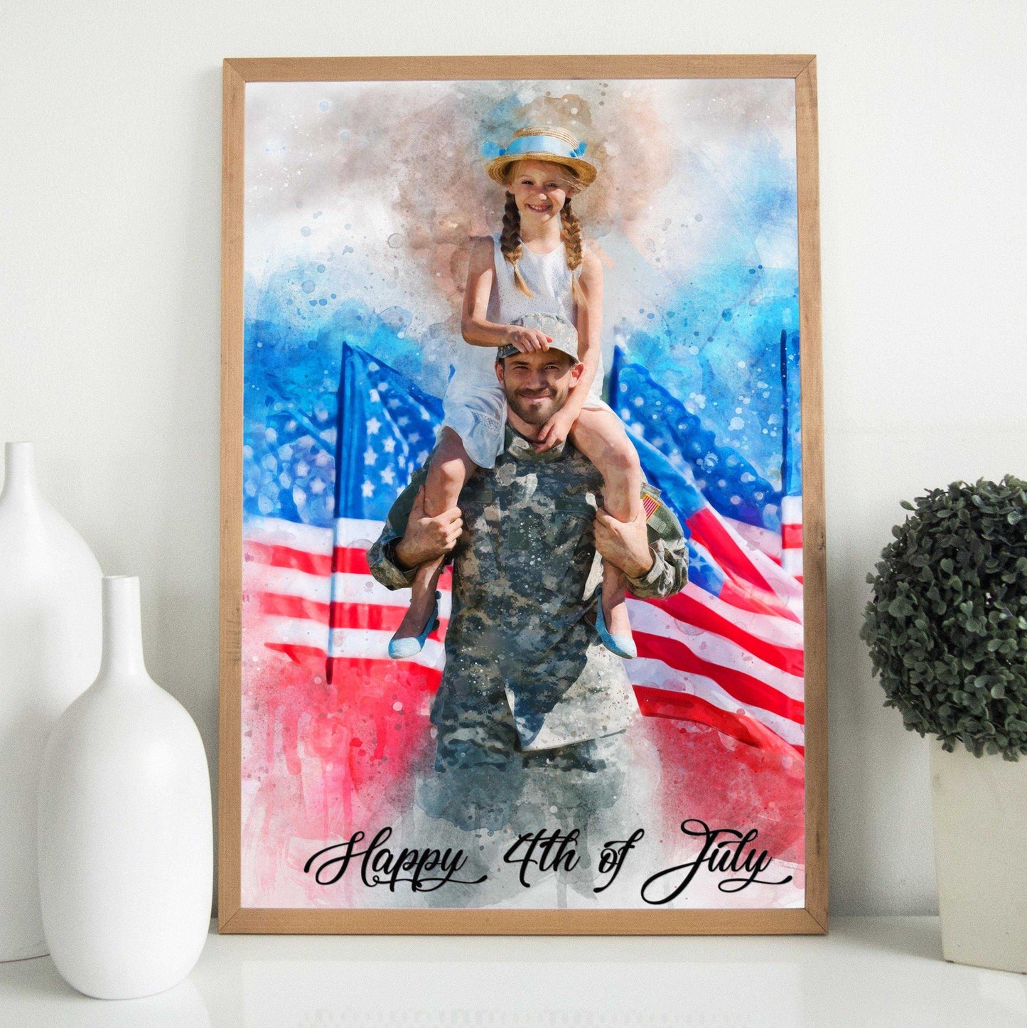 Custom Gifts for Soldier, Custom Painting from Photo, US Flag Art, Patriotic US Flag Painting with Stars and Stripes - FromPicToArt
