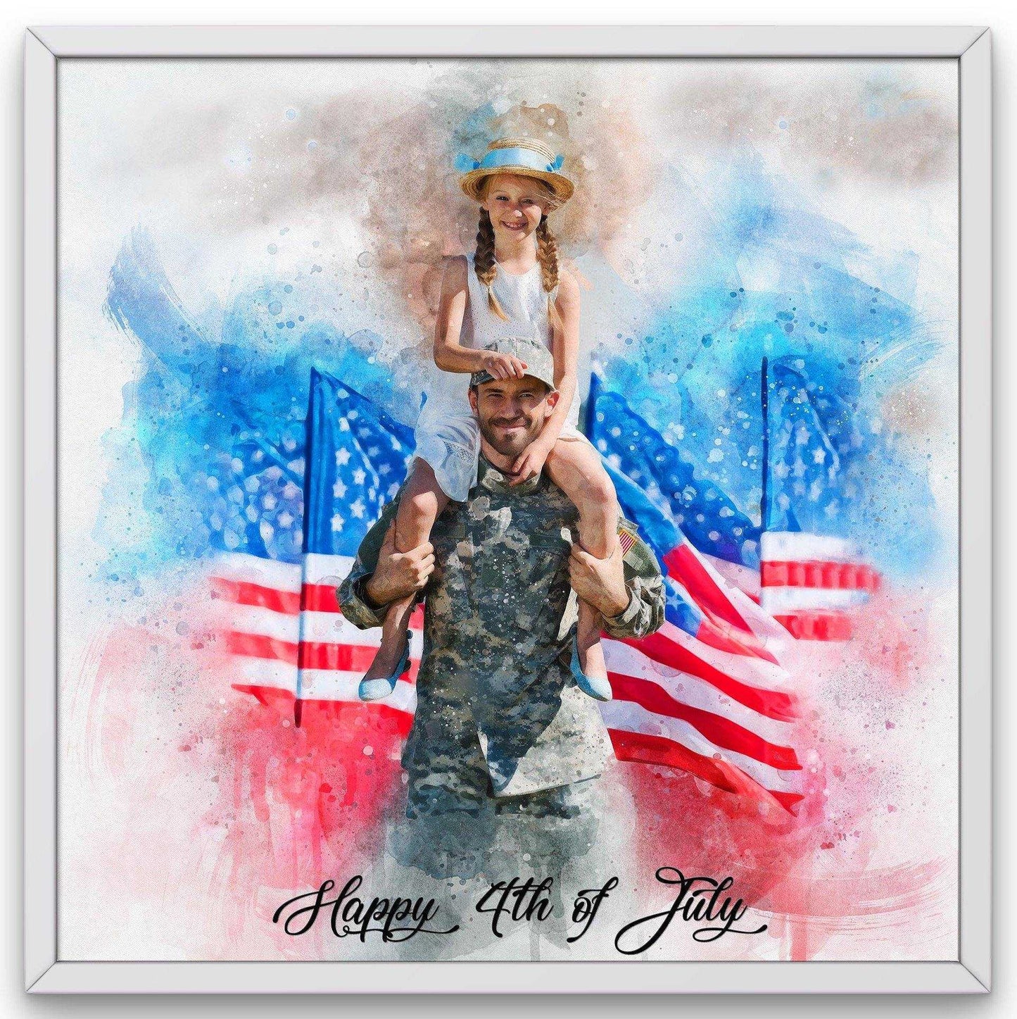 Custom Gifts for Soldier, Custom Painting from Photo, US Flag Art, Patriotic US Flag Painting with Stars and Stripes - FromPicToArt