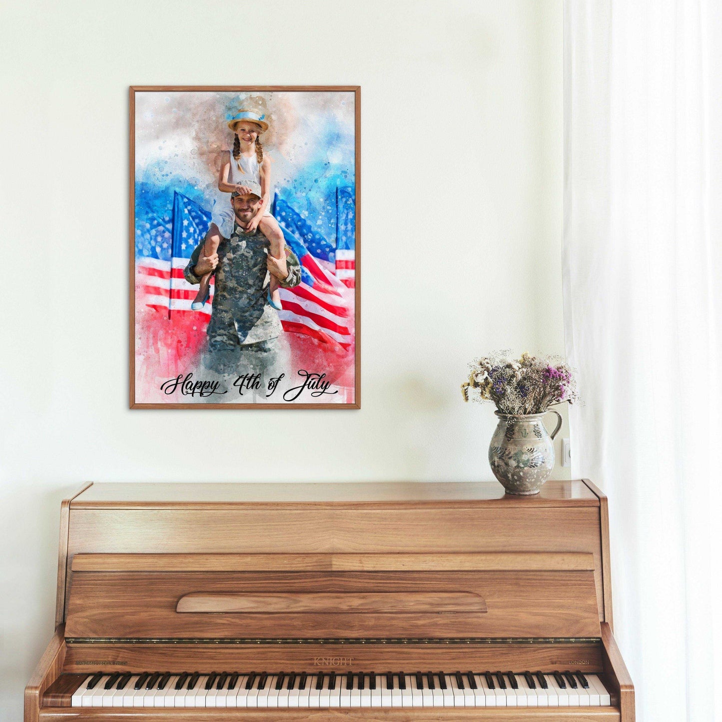 Custom Gifts for Soldier, Custom Painting from Photo, US Flag Art, Patriotic US Flag Painting with Stars and Stripes - FromPicToArt