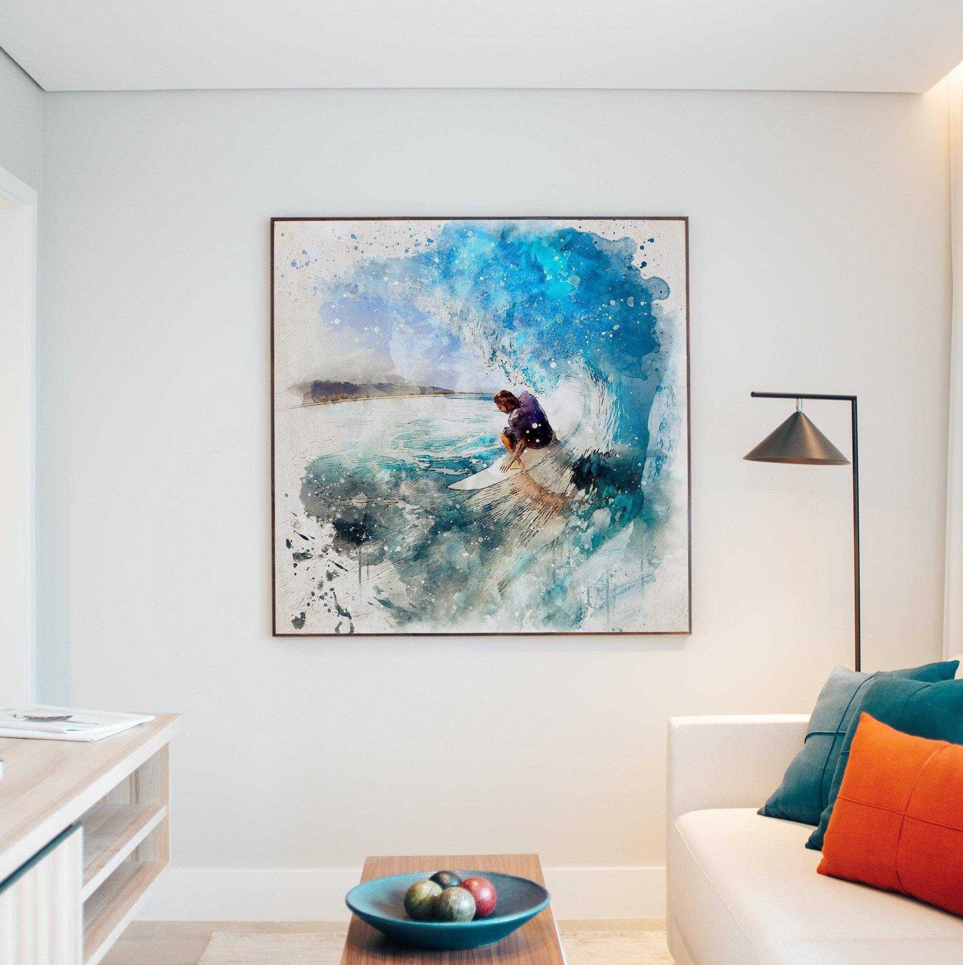 Custom Surfer Art, Custom Gift for Surfer, Surf Poster, Custom Surfer Painting, Personalized Surfer Portrait from Photo - FromPicToArt