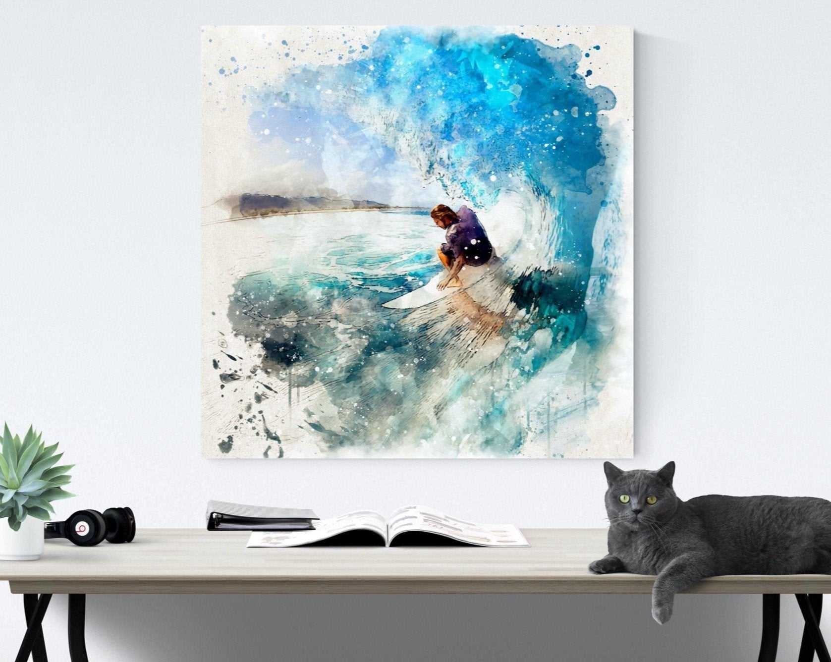 Custom Surfer Art, Custom Gift for Surfer, Surf Poster, Custom Surfer Painting, Personalized Surfer Portrait from Photo - FromPicToArt