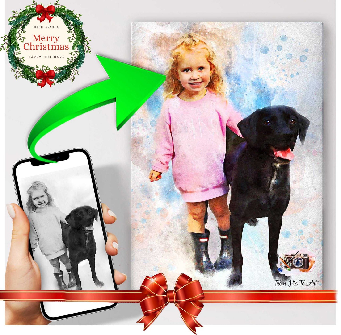 Dog Gifts for Dog Lovers | Dog Portrait | Santa Dogs | Christmas Dog | Presents for Dog Lovers - FromPicToArt