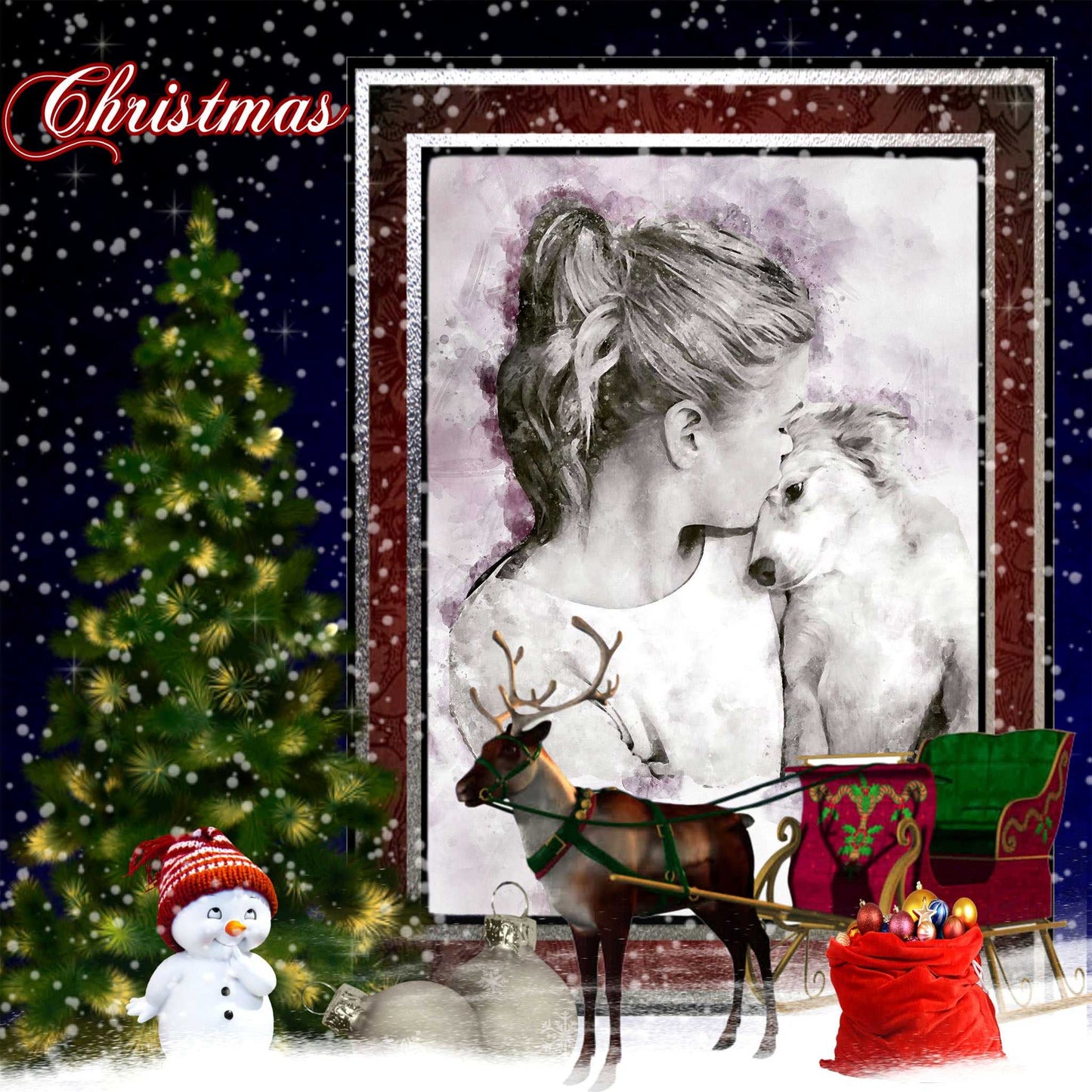 Dog Gifts for Dog Lovers | Dog Portrait | Santa Dogs | Christmas Dog | Presents for Dog Lovers - FromPicToArt