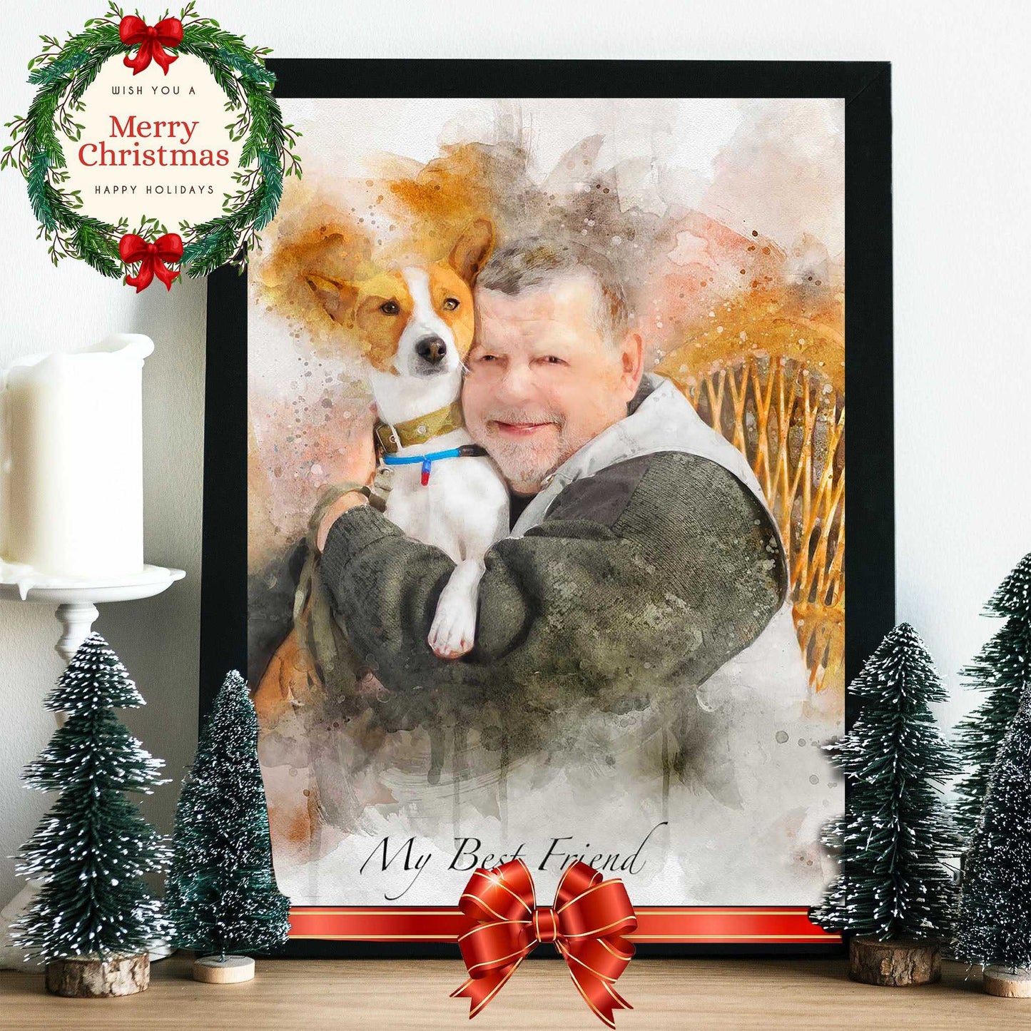 Dog Gifts for Dog Lovers | Dog Portrait | Santa Dogs | Christmas Dog | Presents for Dog Lovers - FromPicToArt
