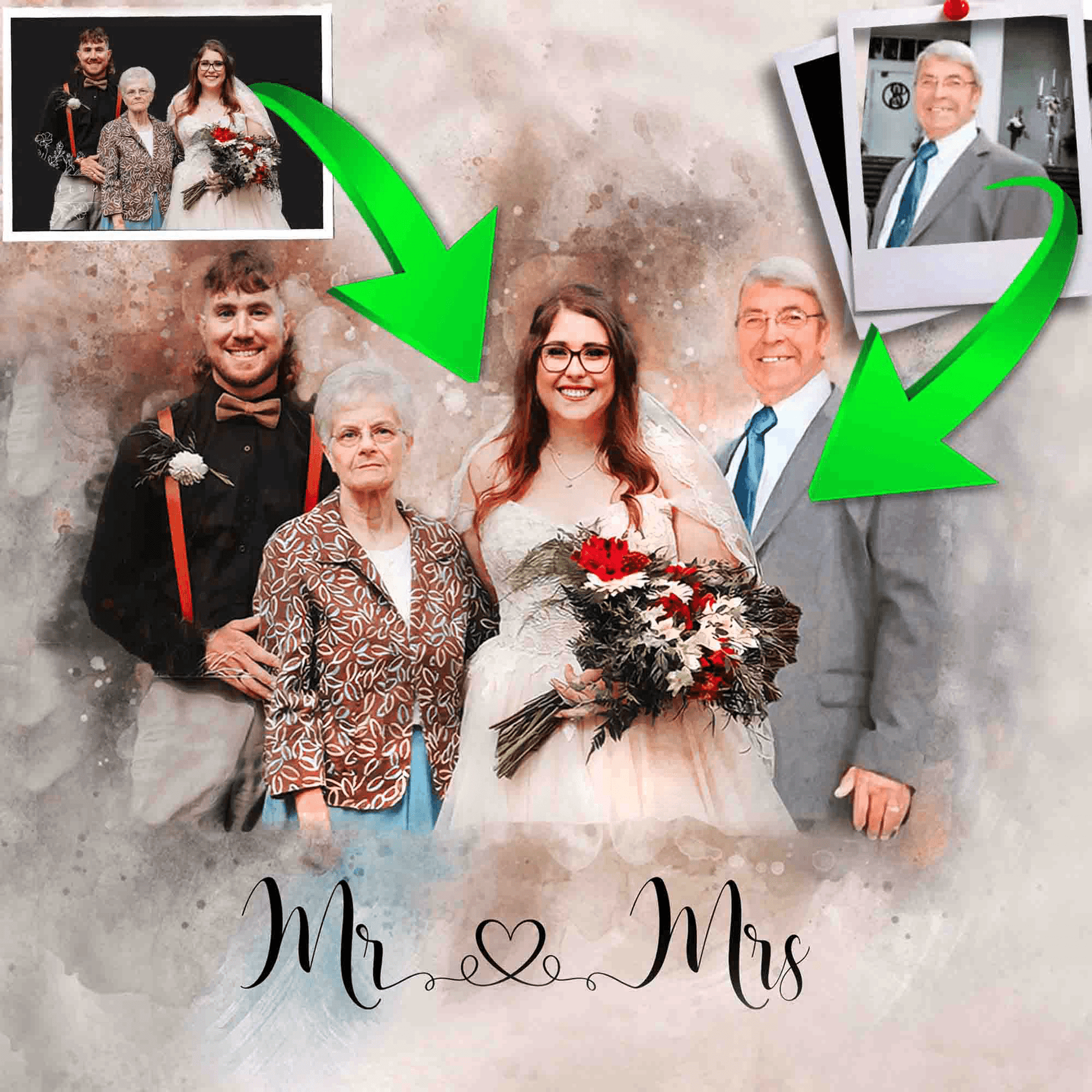 A custom family painting featuring a newborn baby and a cherished past loved one, celebrating family bonds and memories, personalized artwork by FromPicToArt