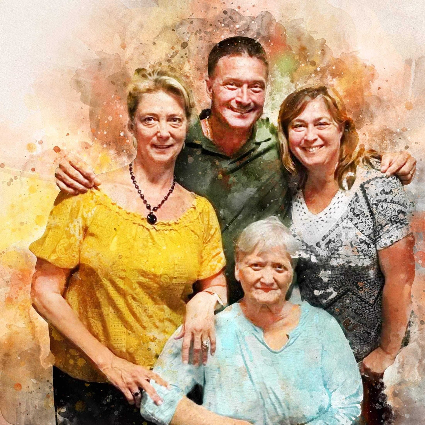 Family Portrait Painting, Personalized Family Painting on Framed Canvas - FromPicToArt