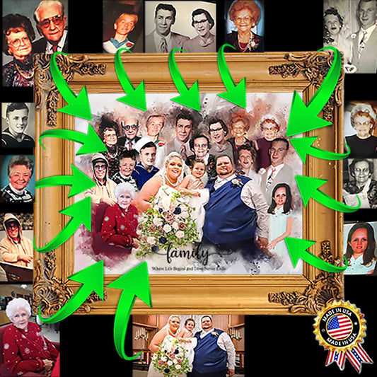 Family Portrait with Deceased | We paint your Custom Family Portrait with all your Deceased Loved Ones - FromPicToArt