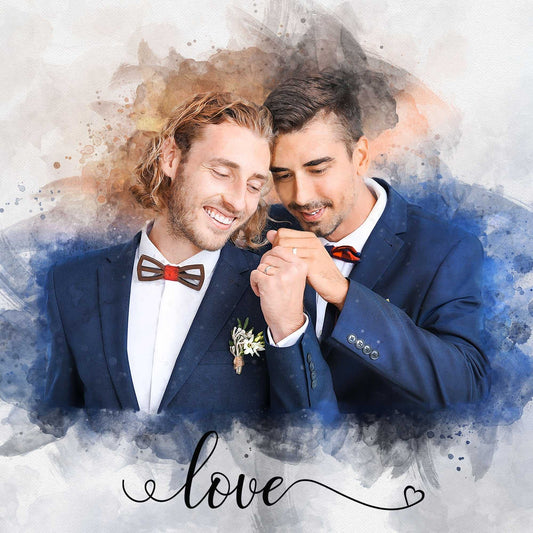 ♥️ Love is Love Gifts for LGBTQ Community 🌈 Gifts for Gay Guys | Rainbow Wedding Portrait | - FromPicToArt