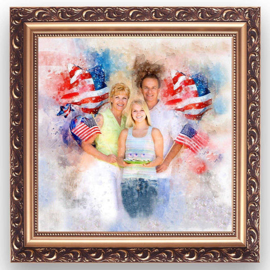 Patriotic Wall Art, Patriotic Painting with Stars and Stripes, Red White Blue Portrait - FromPicToArt