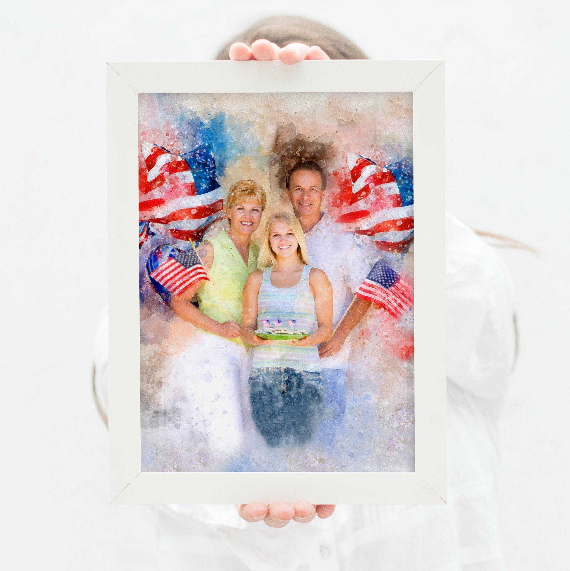Patriotic Wall Art, Patriotic Painting with Stars and Stripes, Red White Blue Portrait - FromPicToArt