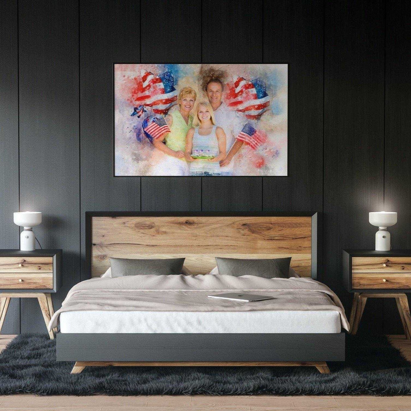 Patriotic Wall Art, Patriotic Painting with Stars and Stripes, Red White Blue Portrait - FromPicToArt