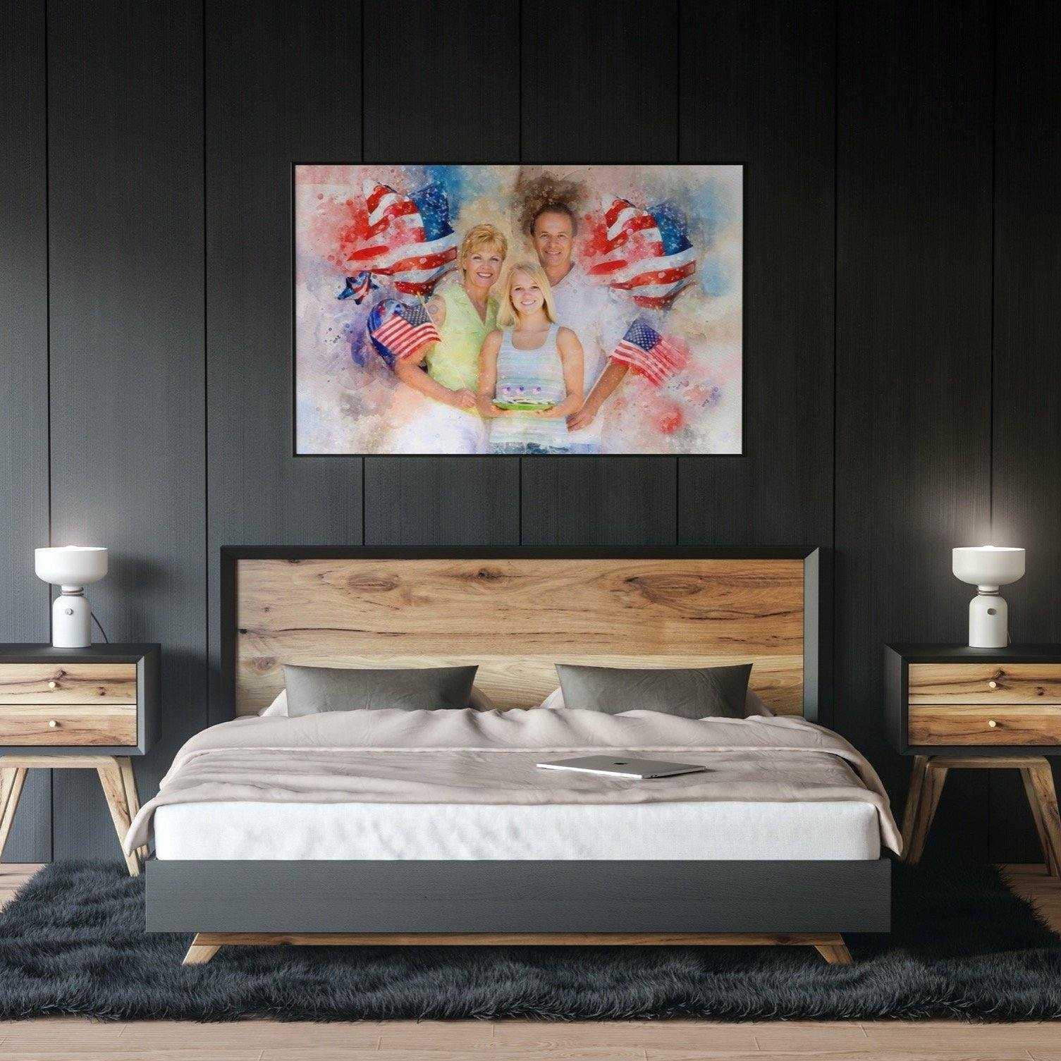 Patriotic Wall Art, Patriotic Painting with Stars and Stripes, Red White Blue Portrait - FromPicToArt