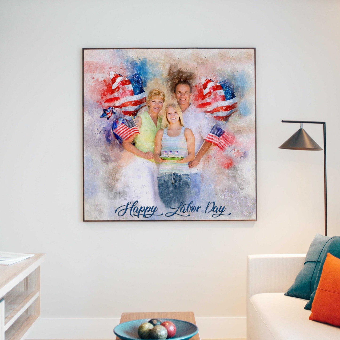 Patriotic Wall Art, Patriotic Painting with Stars and Stripes, Red White Blue Portrait - FromPicToArt