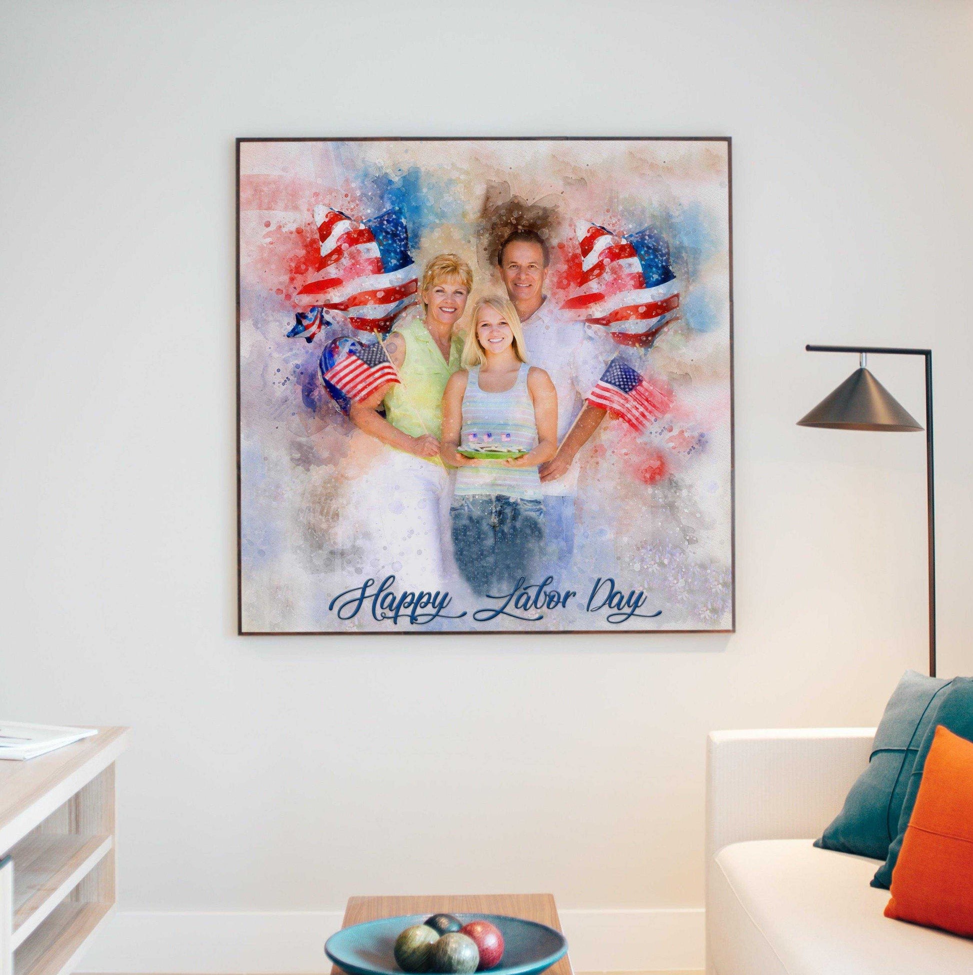 Patriotic Wall Art, Patriotic Painting with Stars and Stripes, Red White Blue Portrait - FromPicToArt