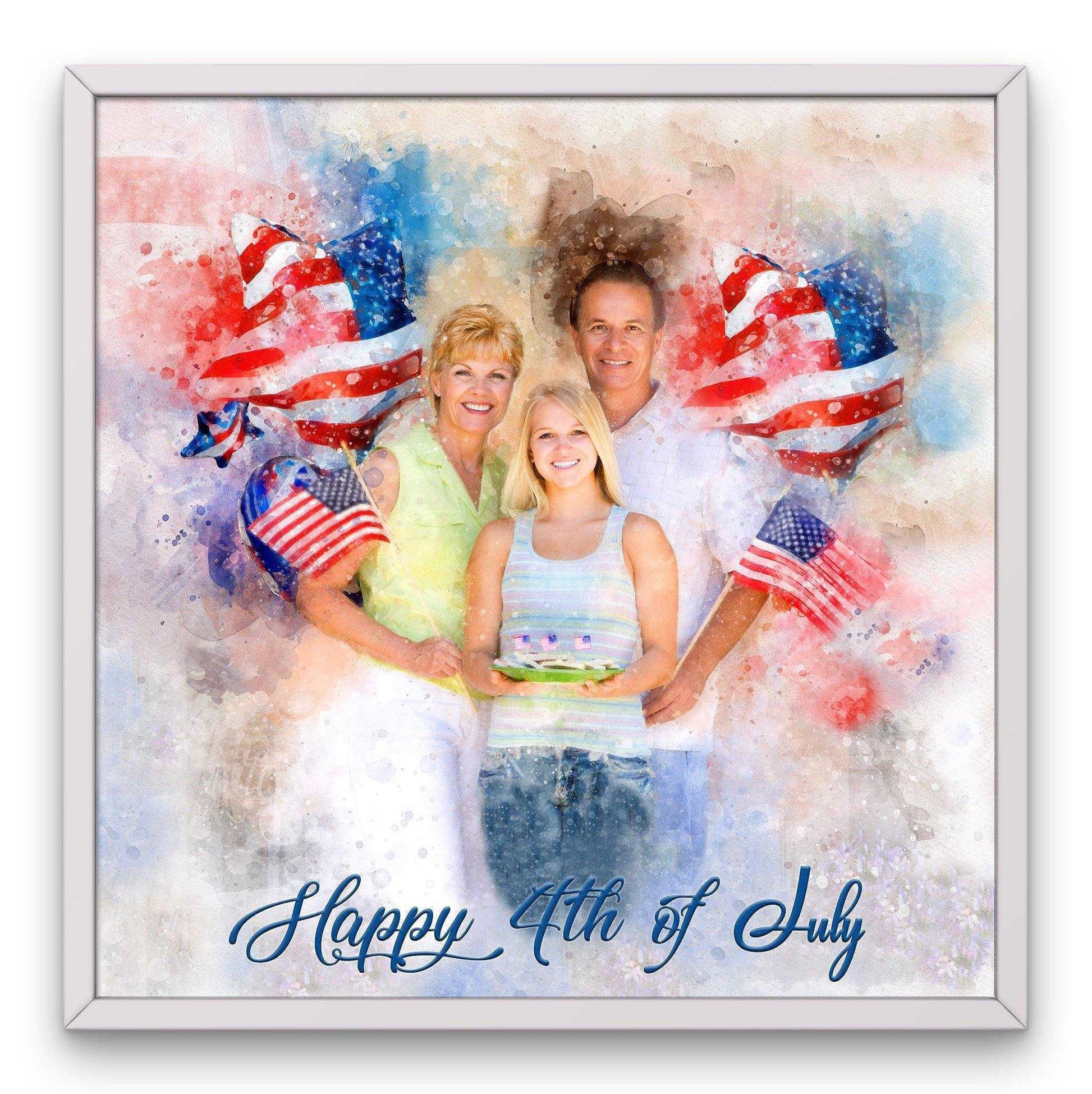 Patriotic Wall Art, Patriotic Painting with Stars and Stripes, Red White Blue Portrait - FromPicToArt