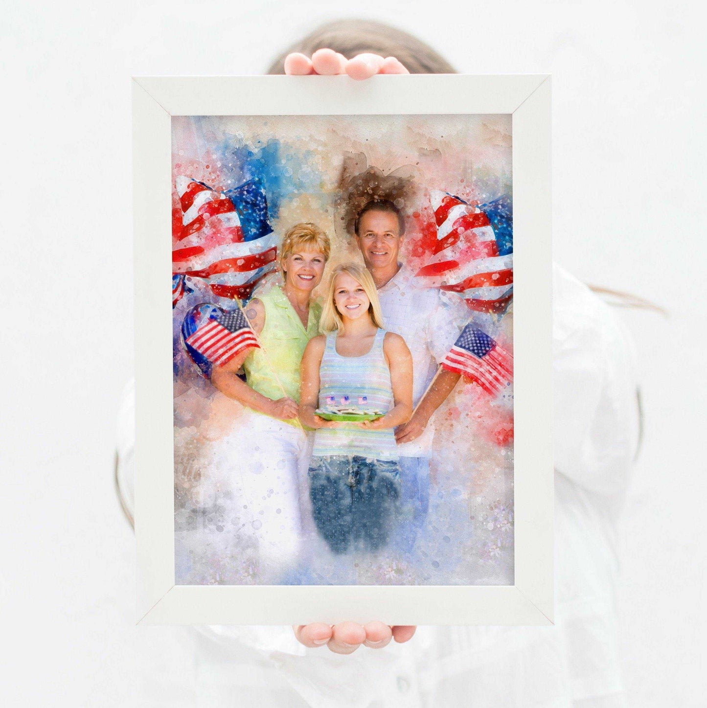 Patriotic Wall Art, Patriotic Painting with Stars and Stripes, Red White Blue Portrait - FromPicToArt