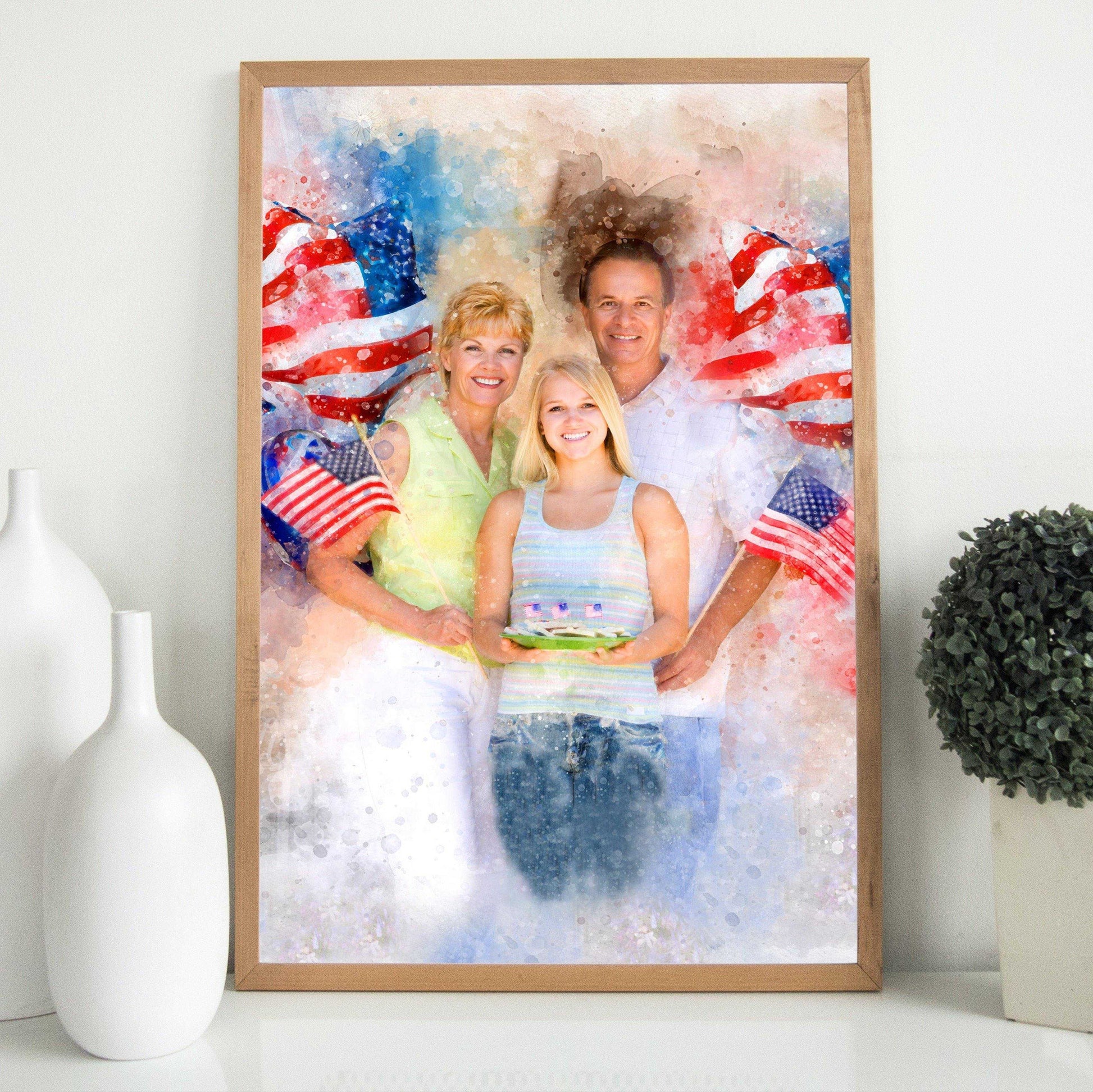 Patriotic Wall Art, Patriotic Painting with Stars and Stripes, Red White Blue Portrait - FromPicToArt