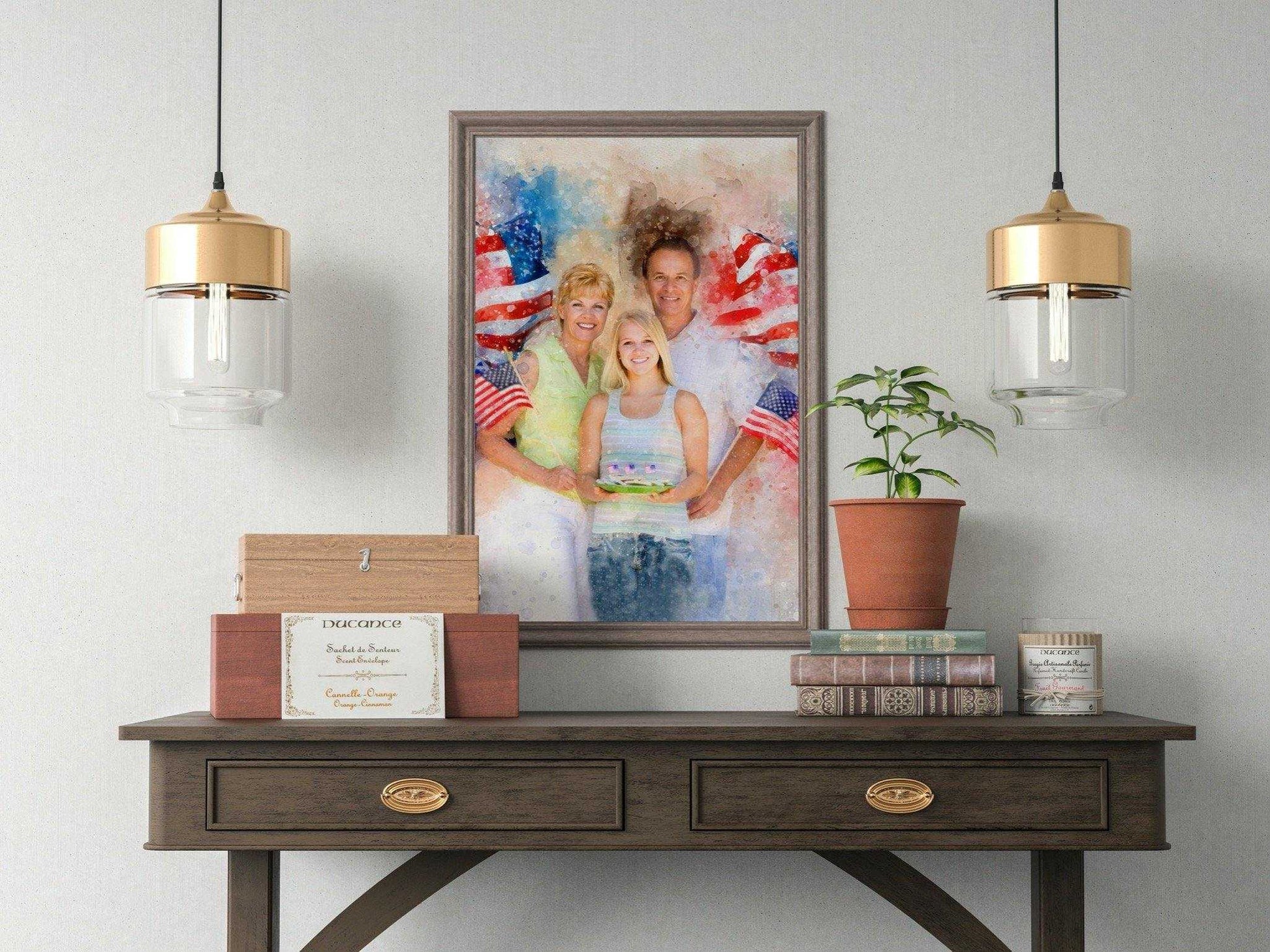 Patriotic Wall Art, Patriotic Painting with Stars and Stripes, Red White Blue Portrait - FromPicToArt