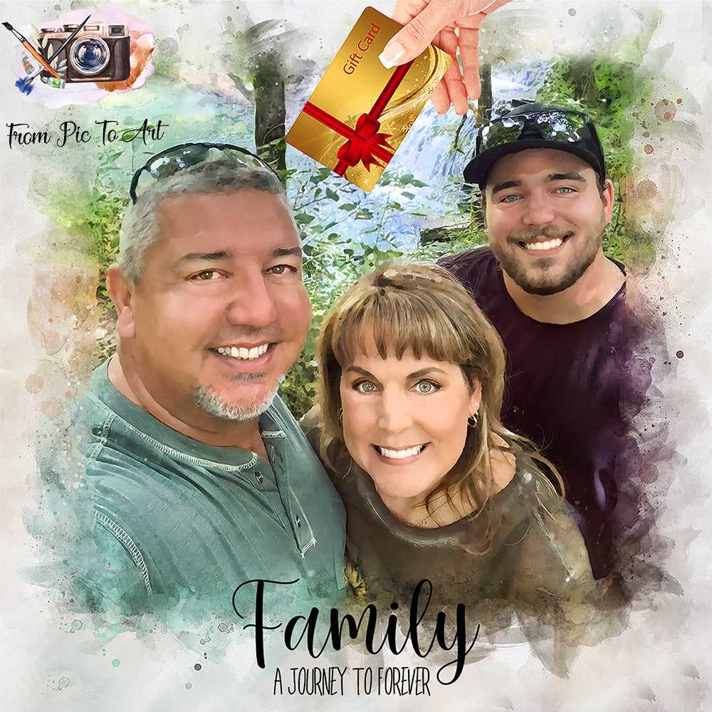 Family get a last-minute gift card for a custom portrait