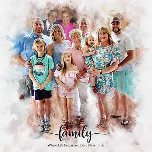 Personalized Family Painting, Personalized Family Portrait from Photo, Watercolor Painting from Photo - FromPicToArt