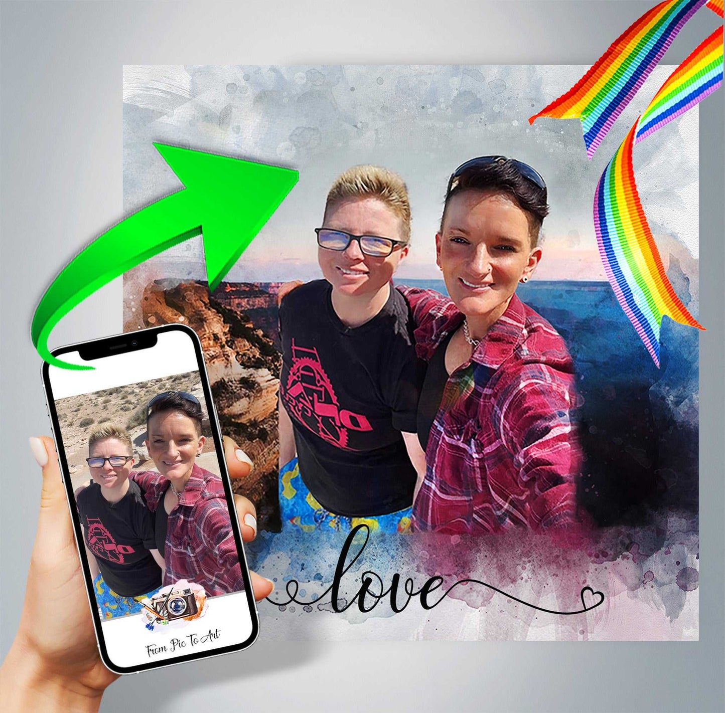 ๐ Rainbow Wedding Portrait | Love is Love | Gifts for LGBTQ Community โฅ๏ธ - FromPicToArt