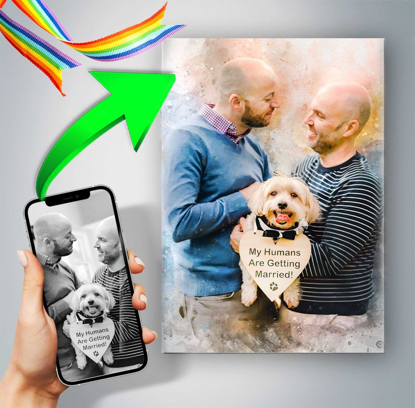 ๐ Rainbow Wedding Portrait | Love is Love | Gifts for LGBTQ Community โฅ๏ธ - FromPicToArt