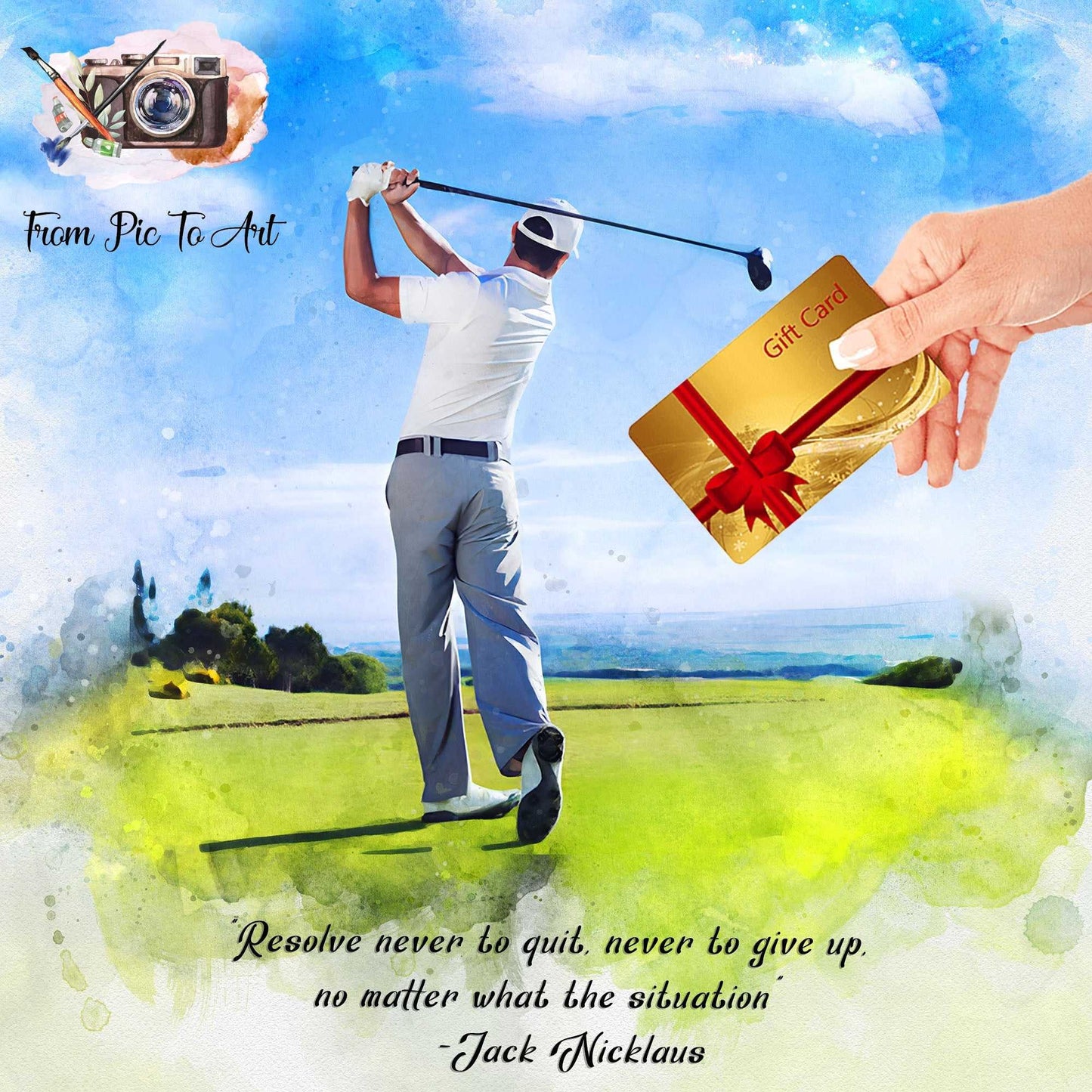 Golfer on a green gets a Golf Gift Card