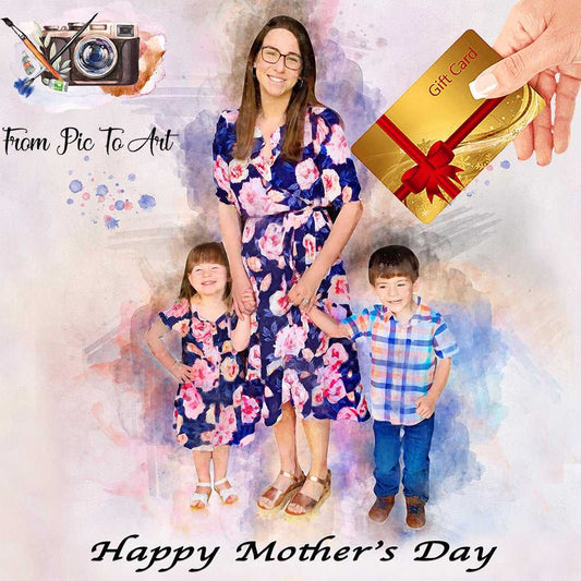 Mother with two little children get a Mother's Day Gift Card