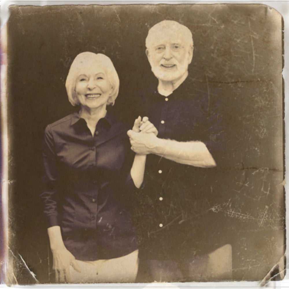 FromPicToArt custom vintage portrait of an older couple, demonstrating the 'Add a Person to a Photo' capability for historical or combined images.
