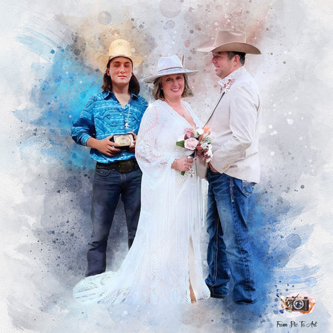 Cowboy Wedding Painting with Western Hats - FromPicToArt