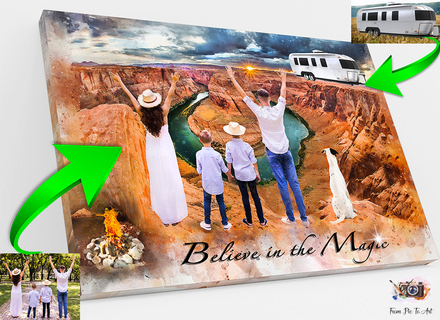 Horseshoe curve national landmark camping Familiy Portrait with dog and Airstream RV 