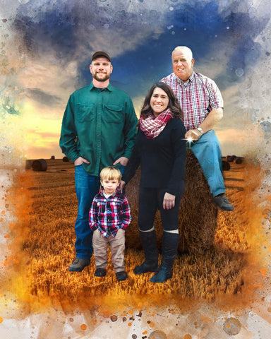 Custom multi-generational family portrait painting combined from different photos, personalized family art by FromPicToArt