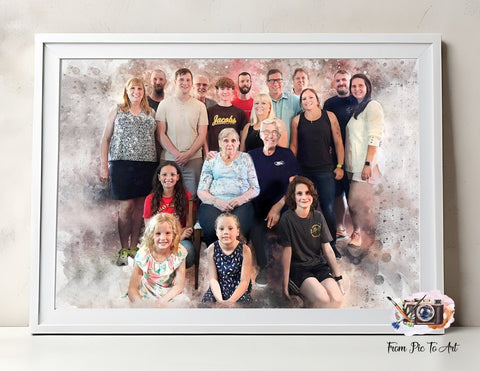 Personalized wall decor: custom portrait painting of a multi-generational family from your photos by FromPicToArt