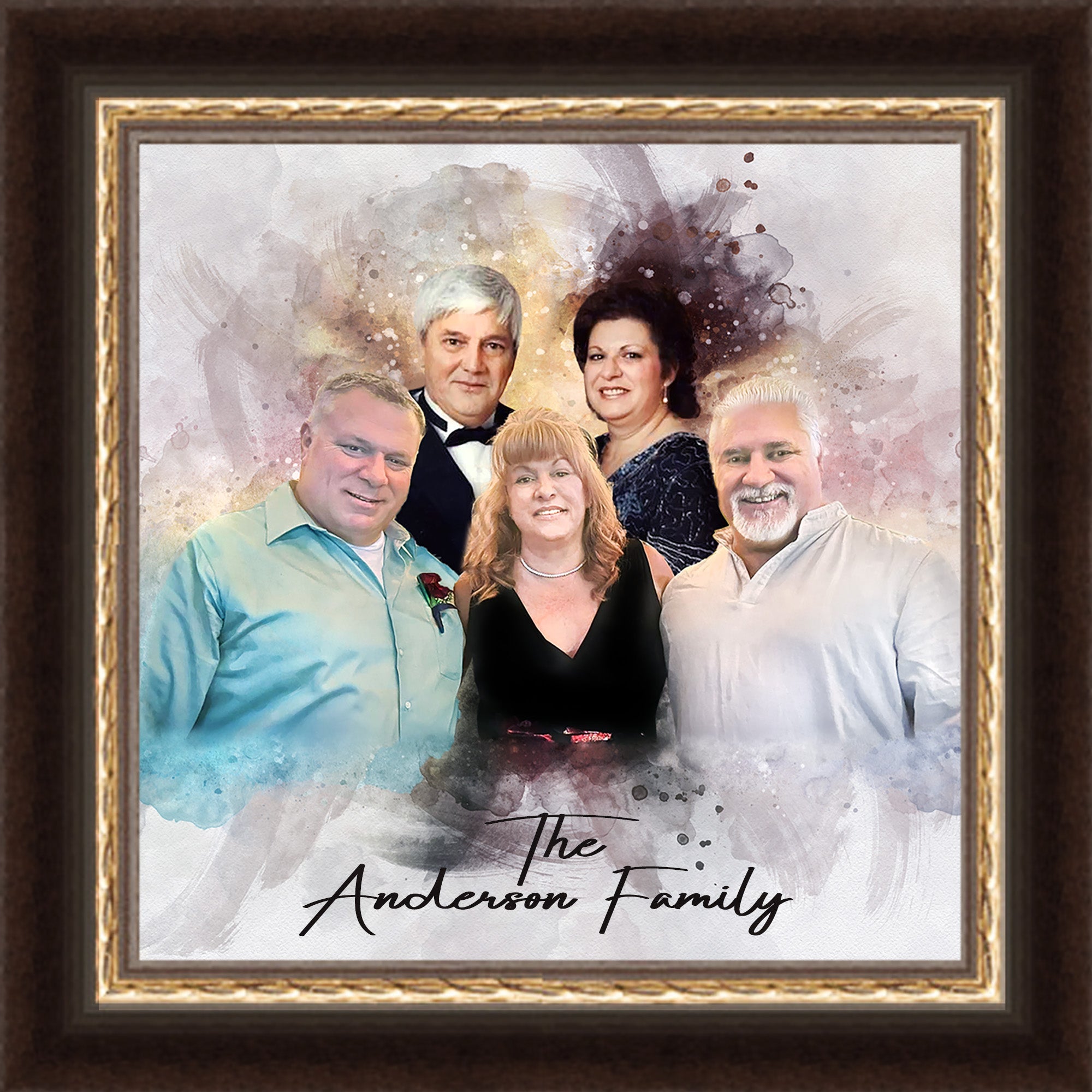 Multi-generational family portrait painting created from photos, ideal for personalized home art by FromPicToArt