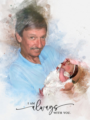 Touching canvas artwork showcasing a lost loved one together with a baby, capturing the spirit of family and cherished moments, custom art by FromPicToArt