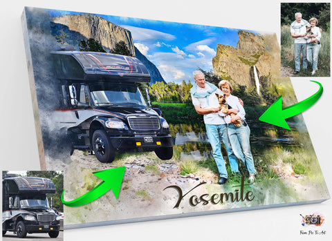 Family_Camping_Portrait_with_Dog_in_front_of_their_new_motorhome_in_Yosemite_National_Park_-_FromPicToArt