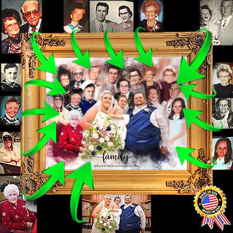 Extra large family portrait from multiple photos with past away family member - FromPicToArt
