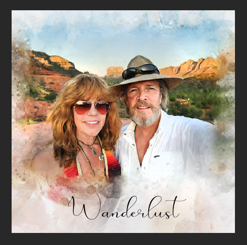 FromPicToArt Wanderlust portrait of a couple in love, scenic landscapes. Perfect anniversary gift showing nature's beauty