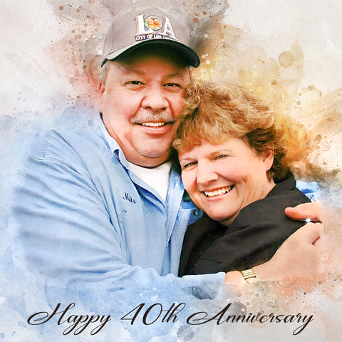 Happy anniversary gift portrait of couple in love hugging - FromPicToArt