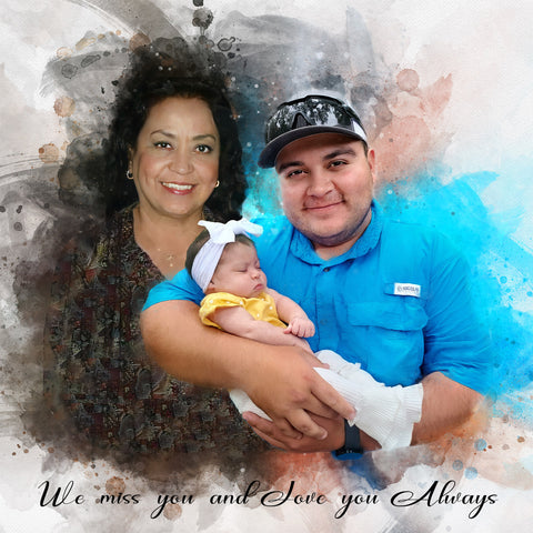 Custom family painting featuring a newborn baby alongside a past loved one, celebrating cherished memories and family love, personalized art by FromPicToArt