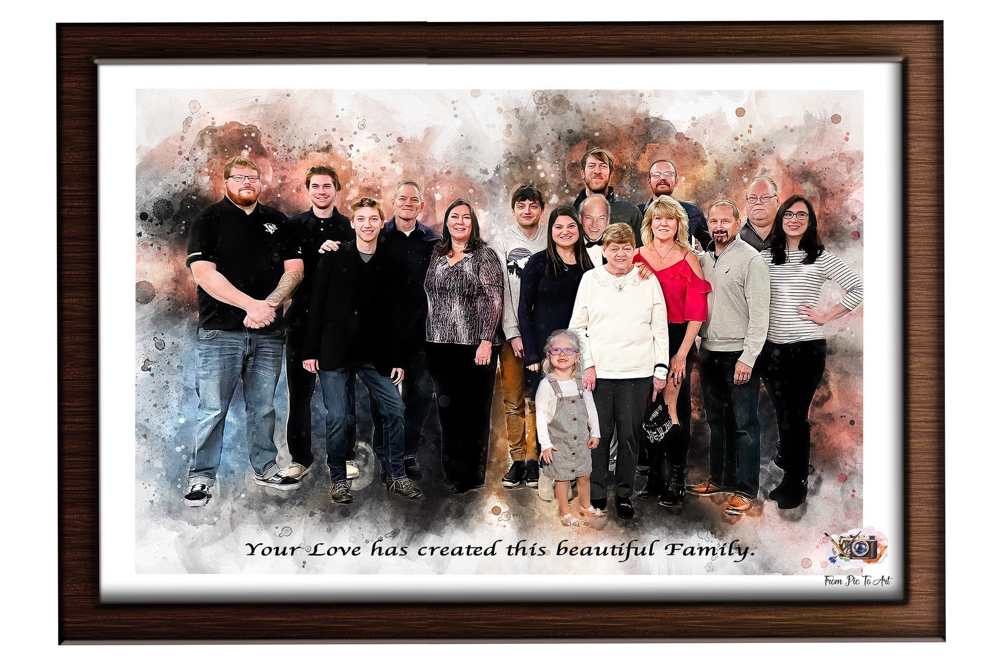 Commemorative family group portrait , featuring multiple generations, including grandparents and grandchildren, by FromPicToArt